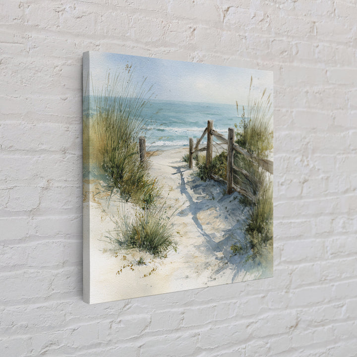 Soft Watercolor Dune Fence Scene Framed Canvas Print, Coastal Art, Textured Painting, Coastal Decor, Fine Art, Coastal, COA-1x1-88