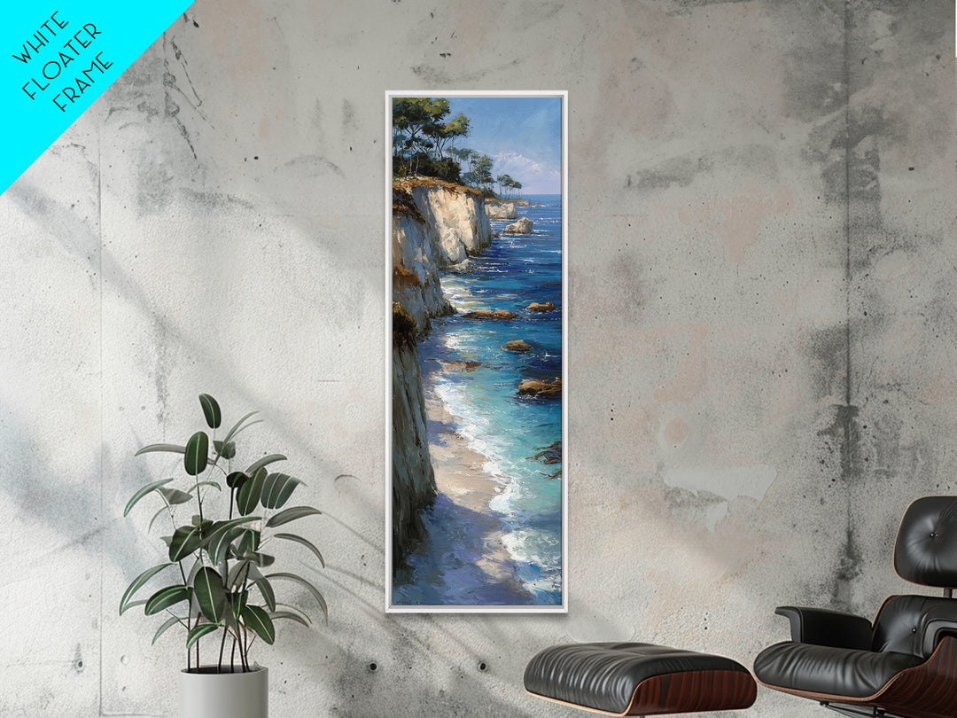 Mediterranean Cove with Cliff Shadows Framed Canvas Print, Coastal Art, Modern Decor, Coastal Decor, Fine Art, Coastal, COA-1x3-53