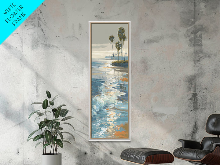 Moonlit Ocean with Silver Surf Framed Canvas Print, Coastal Art, Living Room Art, Coastal Decor, Watercolor Art, Coastal, COA-1x3-58