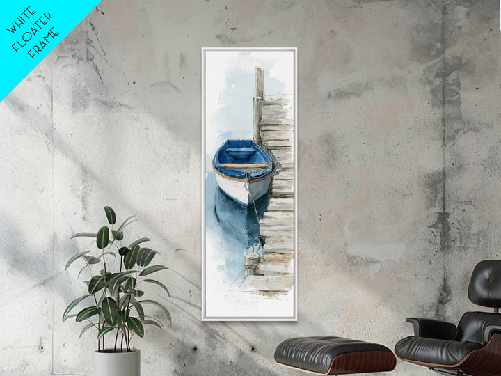Small Rowboat Tied to a Wooden Dock Canvas Print, Coastal Art, Contemporary Art, Coastal Decor, Coastal, Modern Wall Art, COA-1x3-7