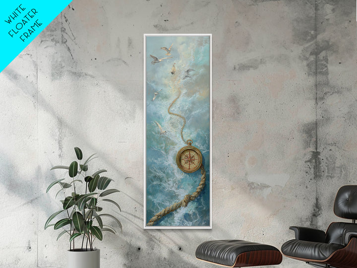 Weathered Nautical Rope and Brass Compass Framed Canvas Print, Coastal Art, Coastal Decor, Fine Art, Coastal, Fine Art Print, COA-1x3-75