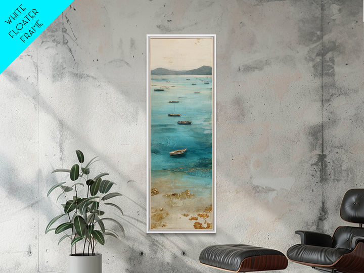Foggy Harbor with Distant Boats Framed Canvas Print, Coastal Art, Beach Decor, Coastal Decor, Abstract Art, Coastal, COA-1x3-96