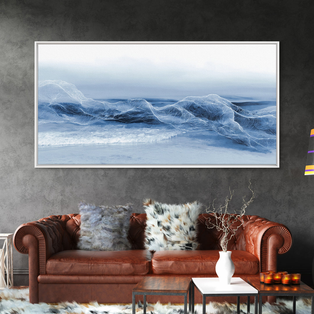 Minimal Wave Line Drawing Framed Canvas Print, Coastal Art, Minimalist Decor, Coastal Decor, Abstract Art, Coastal, COA-2x1-28