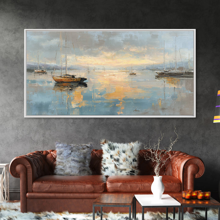 Foggy Harbor with Distant Boats Framed Canvas Print, Coastal Art, Coastal Decor, Fine Art, Coastal, Oyster Art, Gallery Decor, COA-2x1-80