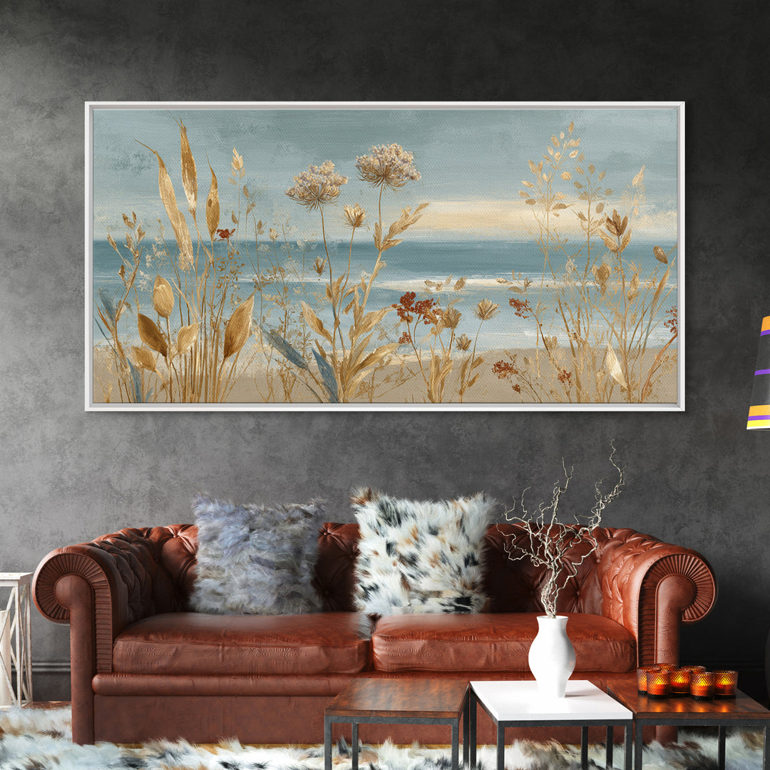 Coastal Botanical Bouquet Canvas Print, Coastal Art, Watercolor Painting, Coastal Decor, Oil Painting, Coastal, COA-2x1-89