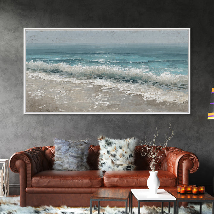 Moonlit Ocean with Silver Surf Framed Canvas Print, Coastal Art, Wall Decor, Coastal Decor, Fine Art, Coastal, Nautical Decor, COA-2x1-90