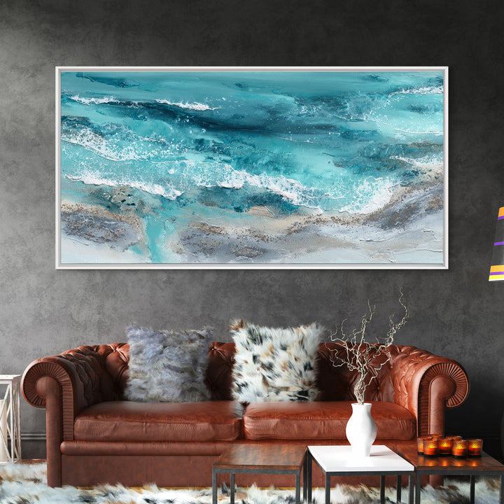 Aerial Sandbar with Turquoise Water Framed Canvas Print, Coastal Art, Bird Art, Coastal Decor, Coastal, Living Room Art, COA-2x1-97