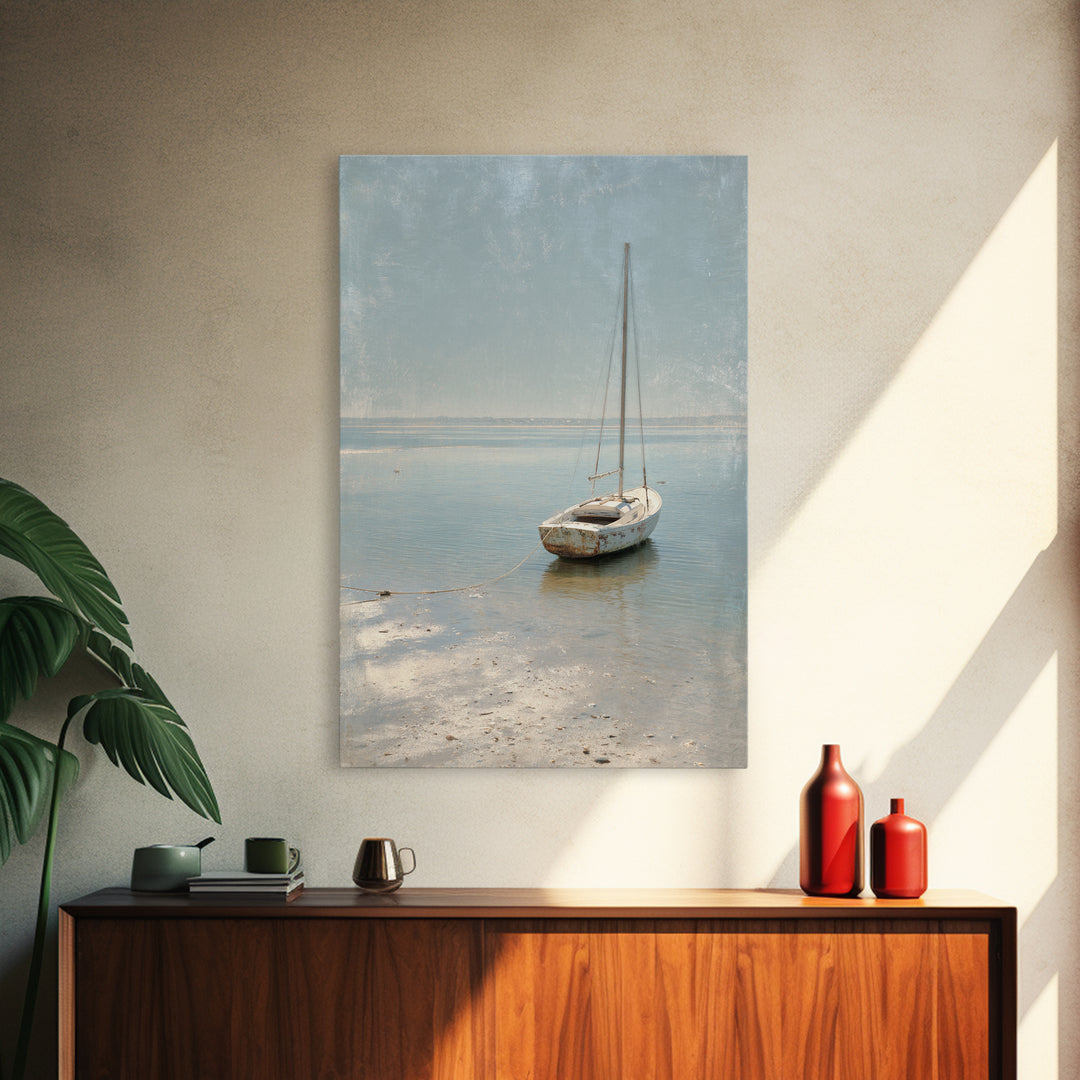 Weathered Sailboat on Calm Morning Water Canvas Print, Coastal Art, Luxury Decor, Coastal Decor, Coastal, Original Art, COA-2x3-10
