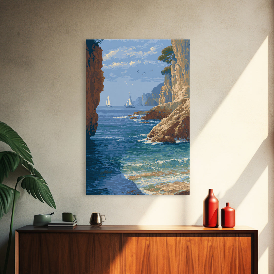 Mediterranean Cove with Cliff Shadows Canvas Print, Coastal Art, Original Art, Coastal Decor, Fine Art, Coastal, Blue Wall Art, COA-2x3-49