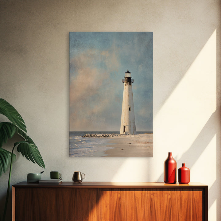 Whitewashed Lighthouse Against Cloudy Sky Canvas Print, Coastal Art, Original Art, Coastal Decor, Abstract Art, Coastal, COA-2x3-62