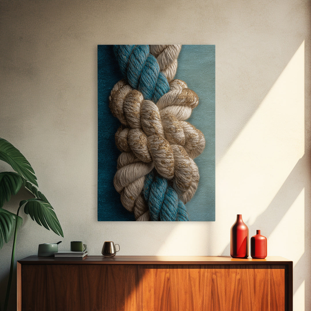 Weathered Nautical Rope and Brass Compass Canvas Print, Coastal Art, Original Art, Coastal Decor, Coastal, Blue Wall Art, COA-2x3-71