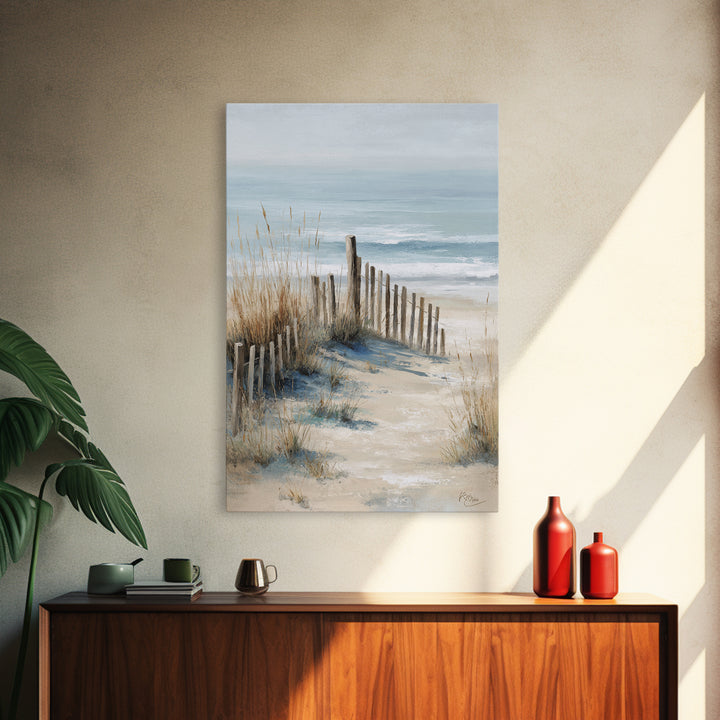 Soft Watercolor Dune Fence Scene Canvas Print, Coastal Art, Coastal Decor, Oil Painting, Coastal, Boho Wall Art, COA-2x3-72