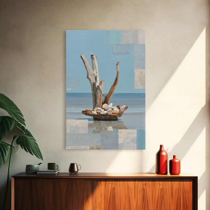 Driftwood and Sea Glass Still Life Framed Canvas Print, Coastal Art, Coastal Wall Art, Coastal Decor, Fine Art, Coastal, COA-2x3-87