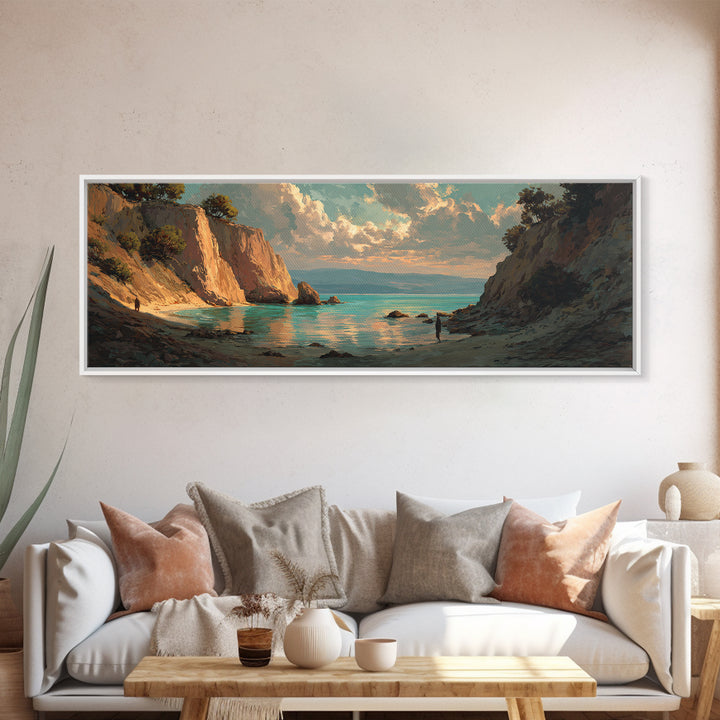Mediterranean Cove with Cliff Shadows Canvas Print, Coastal Art, Coastal Wall Art, Coastal Decor, Coastal, Ocean Wall Art, COA-3x1-33