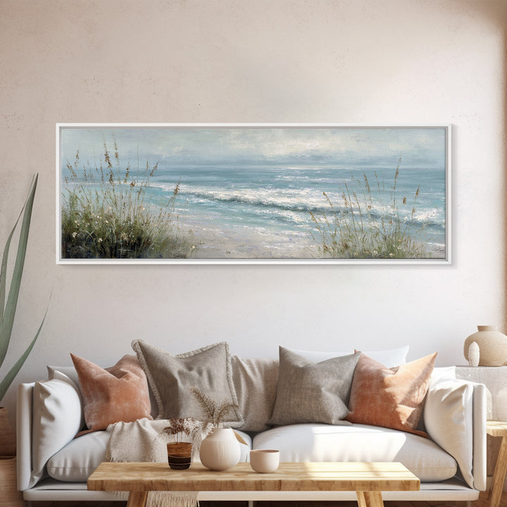 Coastal Grasses Moving Framed Canvas Print, Coastal Art, Neutral Decor, Coastal Decor, Fine Art, Coastal, Wall Art, Home Decor, COA-3x1-44