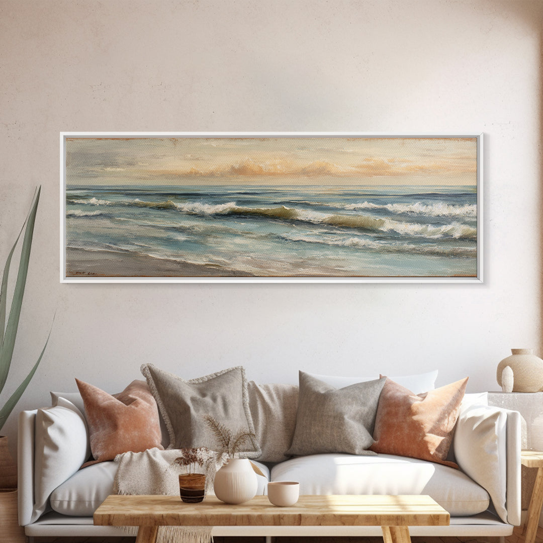Sunset over Marshland with Warm Gold Framed Canvas Print, Coastal Art, Landscape Painting, Coastal Decor, Fine Art, Coastal, COA-3x1-53