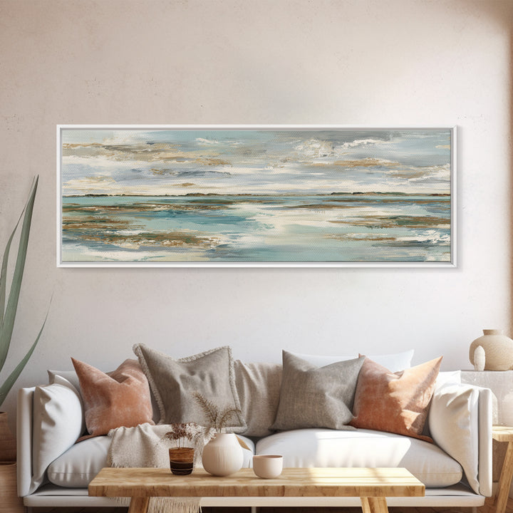 Abstract Seafoam Patterns Framed Canvas Print, Coastal Art, Bird Art, Coastal Decor, Fine Art, Coastal, Living Room Art, COA-3x1-58