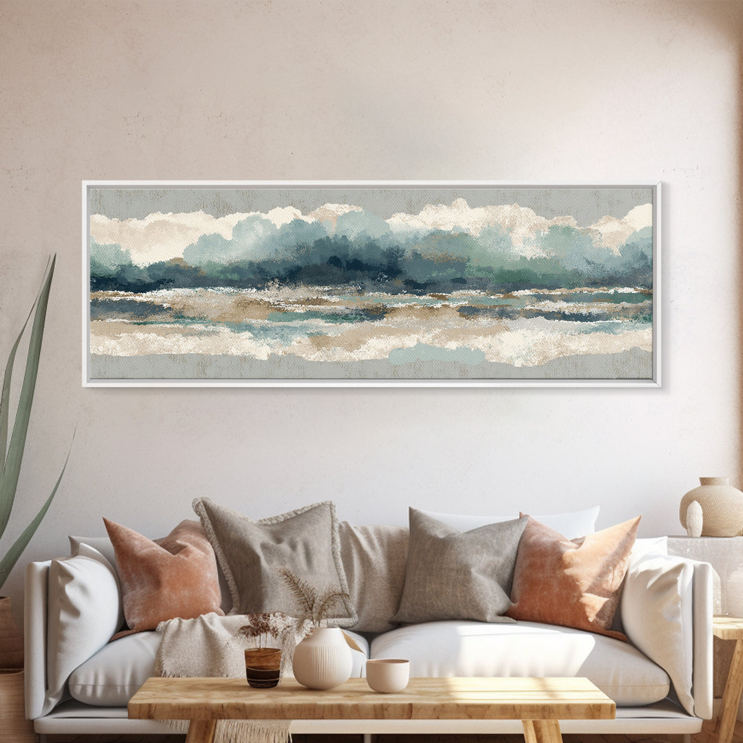Storm Cloud over Deep Green Water Framed Canvas Print, Coastal Art, Boho Decor, Coastal Decor, Fine Art, Coastal, COA-3x1-60