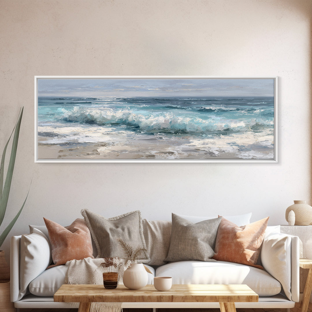Moonlit Ocean with Silver Surf Canvas Print, Coastal Art, Gallery Decor, Coastal Decor, Fine Art, Coastal, Contemporary Art, COA-3x1-62