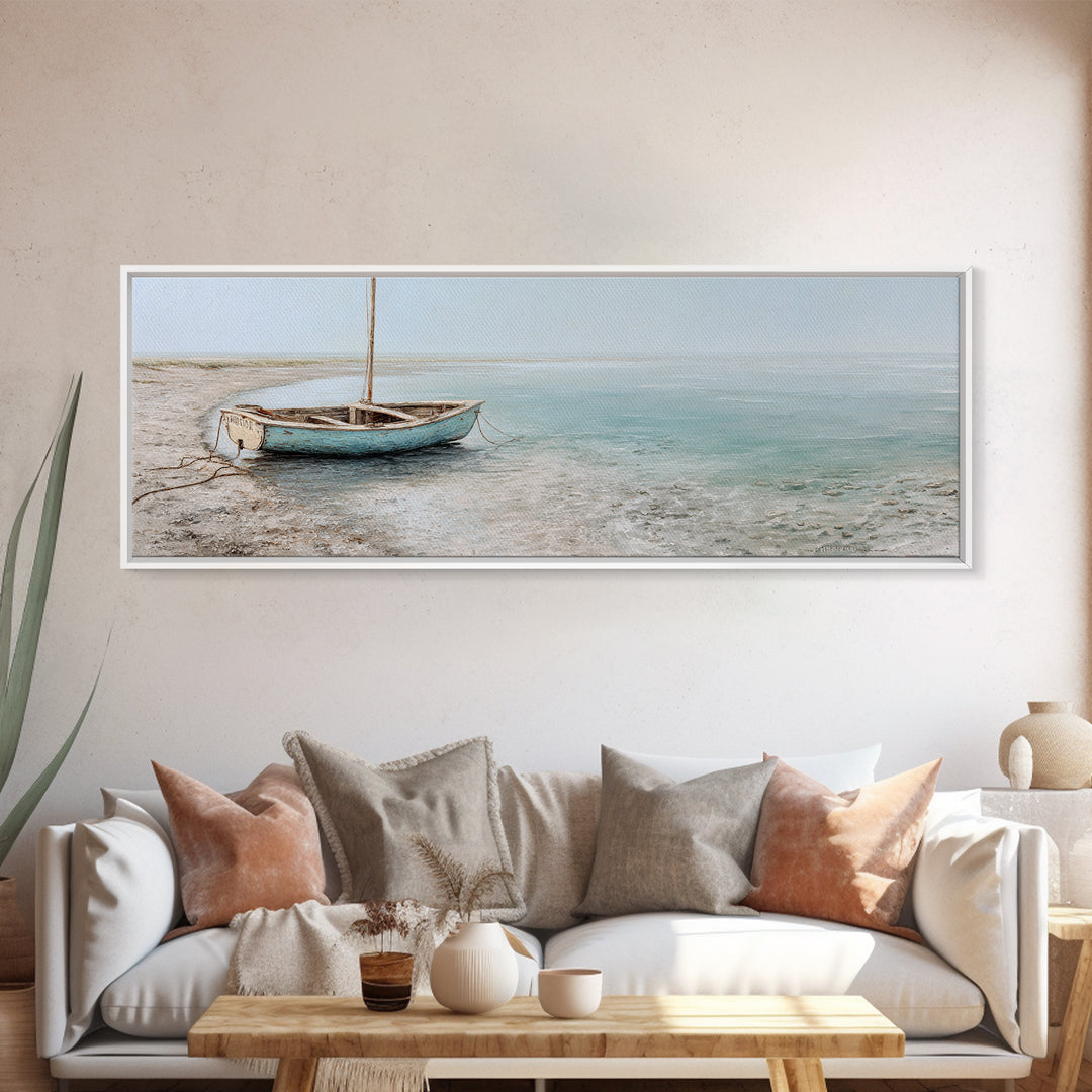 Weathered Sailboat on Calm Morning Water Canvas Print, Coastal Art, Nautical Decor, Coastal Decor, Fine Art, Coastal, COA-3x1-66