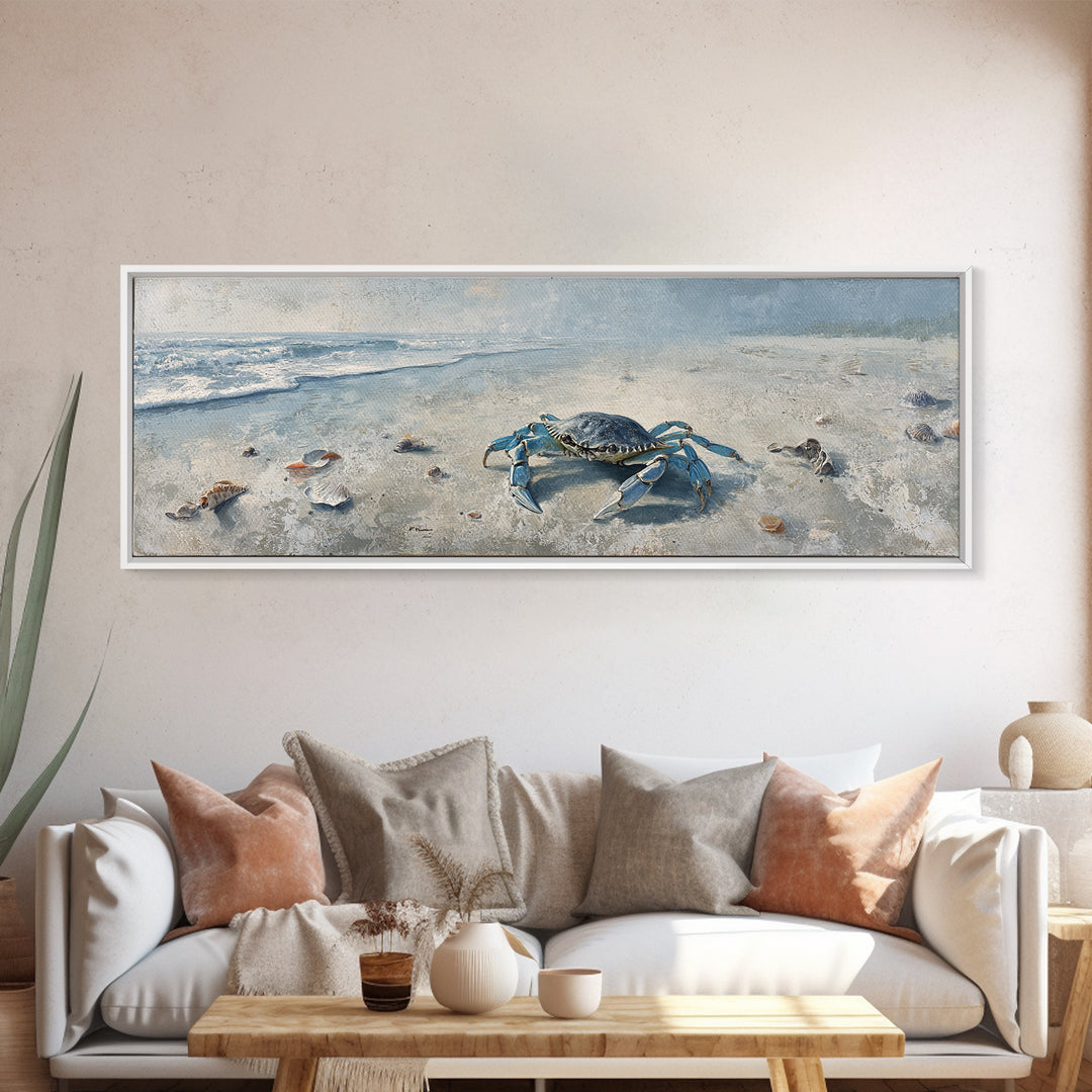 Blue Crab Illustration Canvas Print, Coastal Art, Wall Decor, Coastal Decor, Coastal, Nautical Decor, Coastal Wall Art, COA-3x1-78
