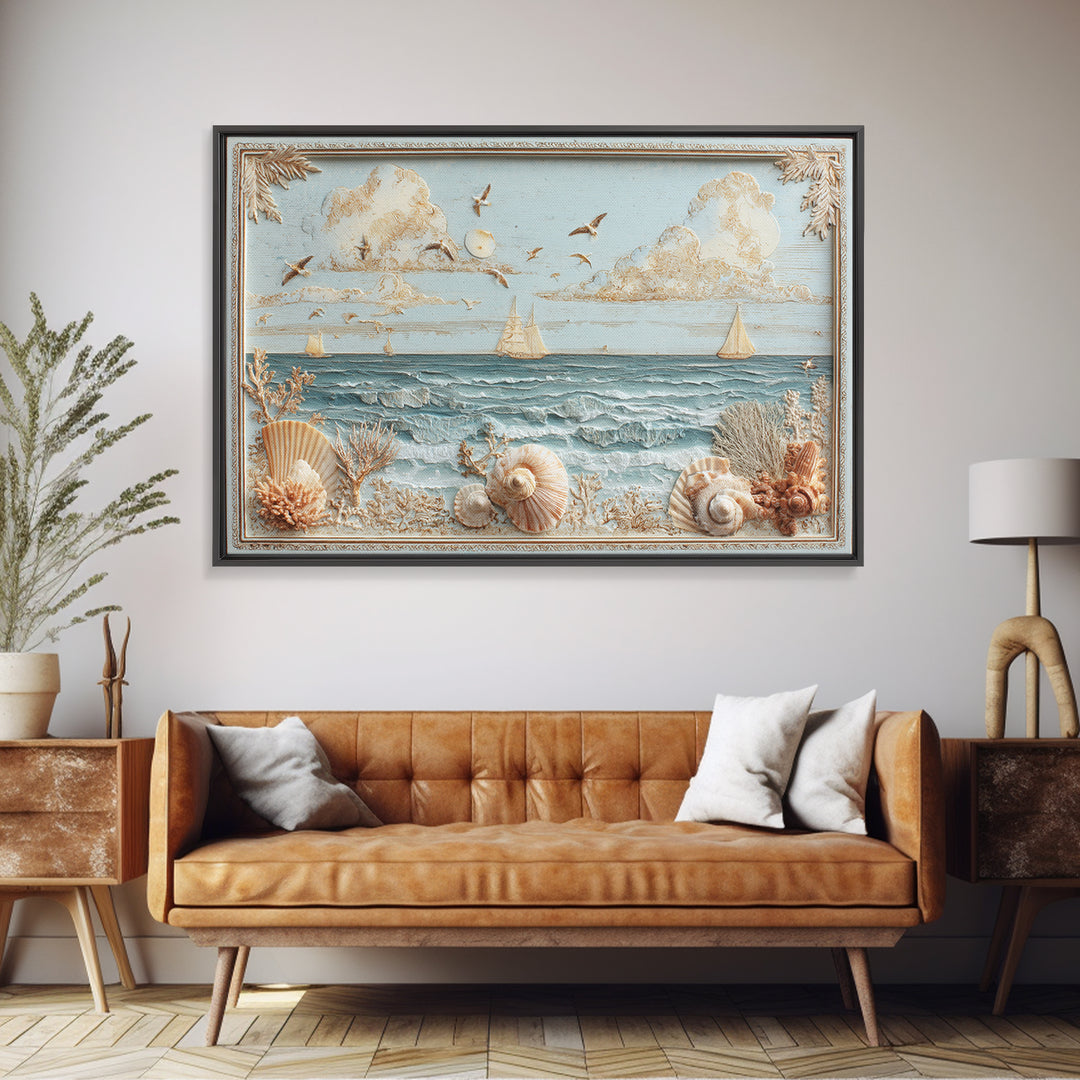 Shell and Coral Specimen Arrangement Framed Canvas Print, Coastal Art, Whimsical Decor, Coastal Decor, Fine Art, Coastal, COA-3x2-15