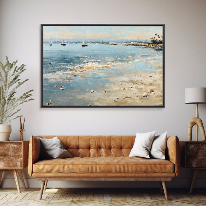 Foggy Harbor with Distant Boats Framed Canvas Print, Coastal Art, Beach Wall Art, Coastal Decor, Oil Painting, Coastal, COA-3x2-40