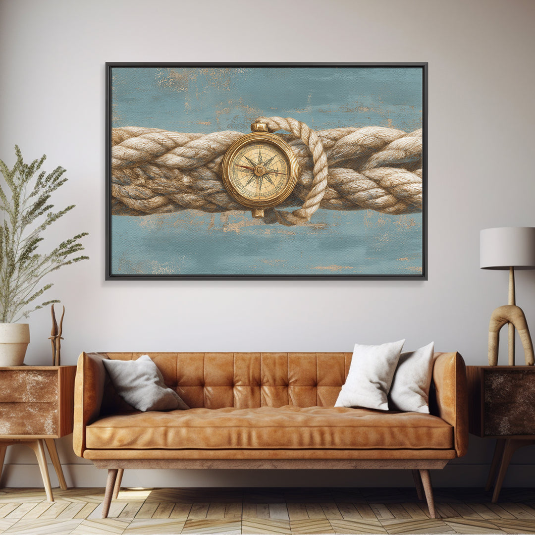 Weathered Nautical Rope and Brass Compass Canvas Print, Coastal Art, Oyster Art, Coastal Decor, Abstract Art, Coastal, COA-3x2-43