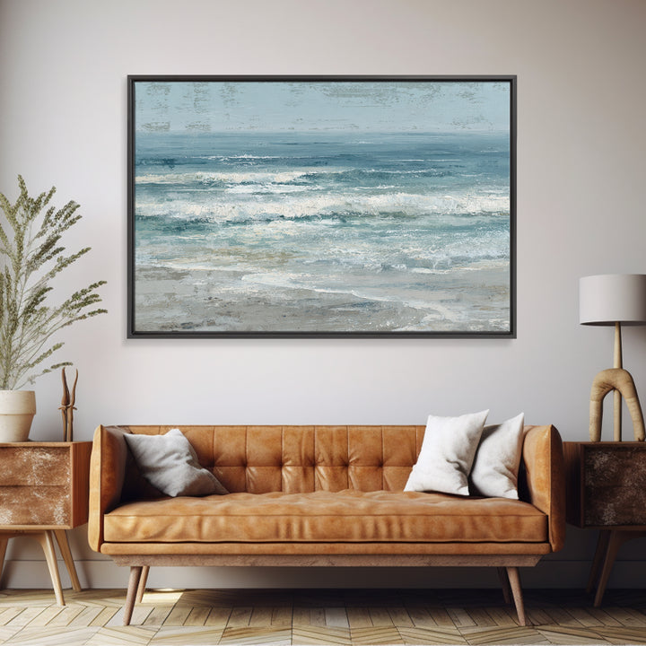 Moonlit Ocean with Silver Surf Framed Canvas Print, Coastal Art, Coastal Wall Art, Coastal Decor, Coastal, Ocean Wall Art, COA-3x2-50