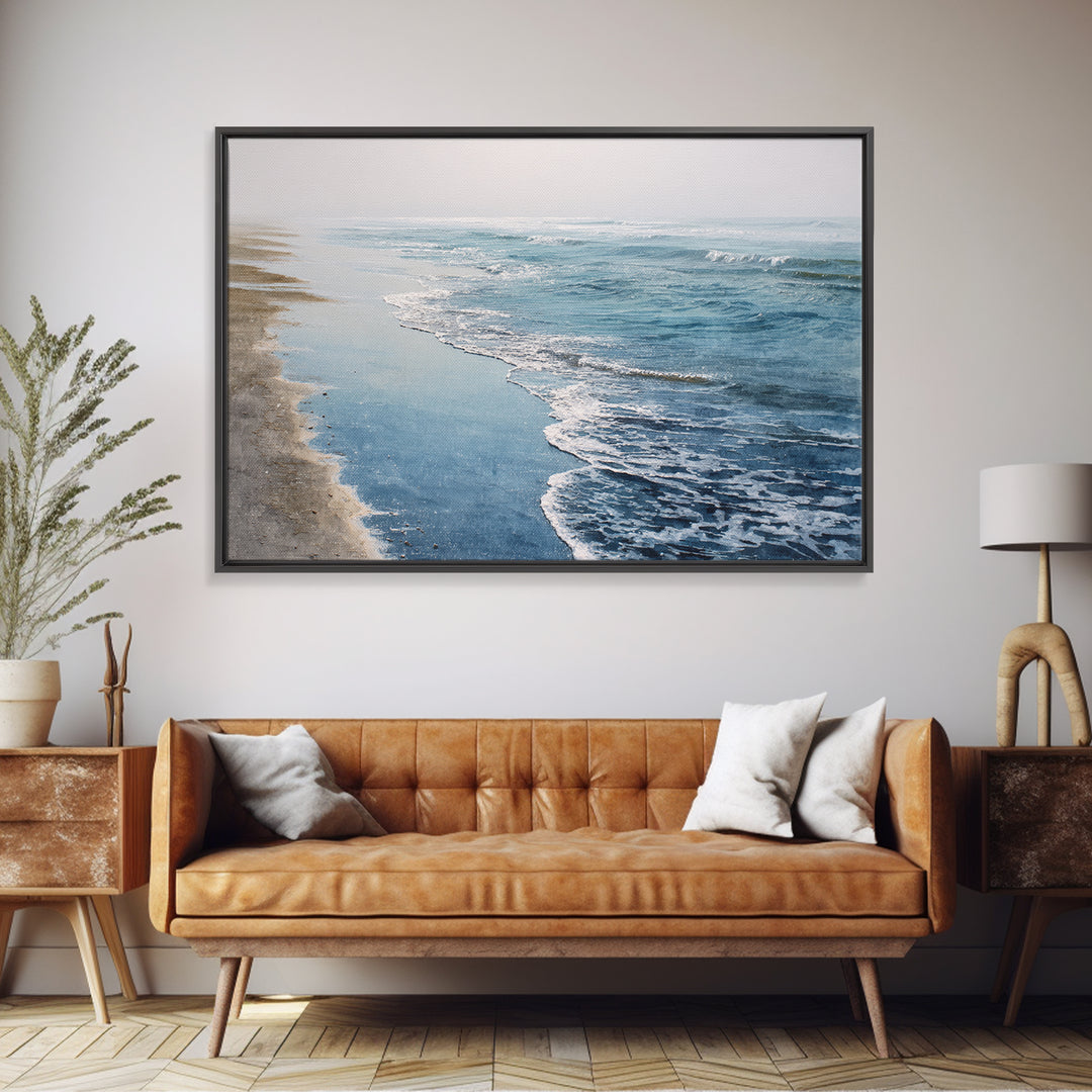 Minimal Wave Line Drawing Framed Canvas Print, Coastal Art, Coastal, Coastal Decor, Abstract Art, Coastal, Minimalist Decor, COA-3x2-60