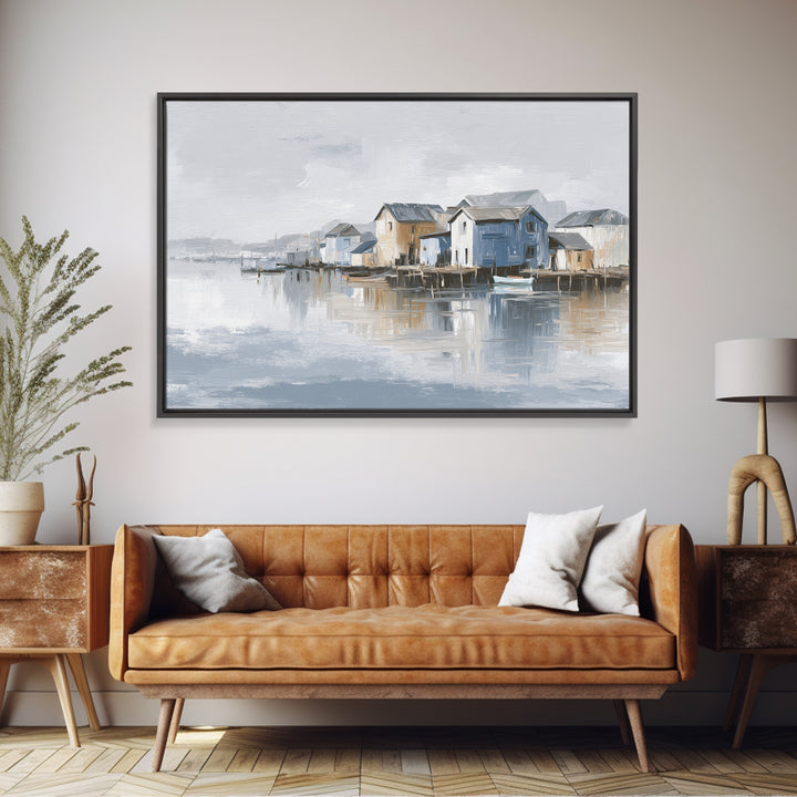 Coastal Village Rooftops Seen from the Sea Canvas Print, Coastal Art, Coastal Decor, Oil Painting, Coastal, Fine Art Print, COA-3x2-61