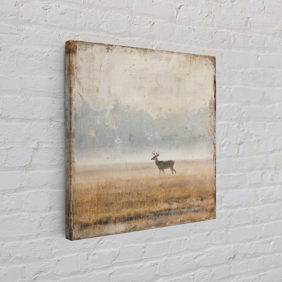 Deer Crossing a Misty Morning Field Framed Canvas Print, Country Art, Large Wall Art, Farmhouse Decor, Fine Art, Country, COU-1x1-11