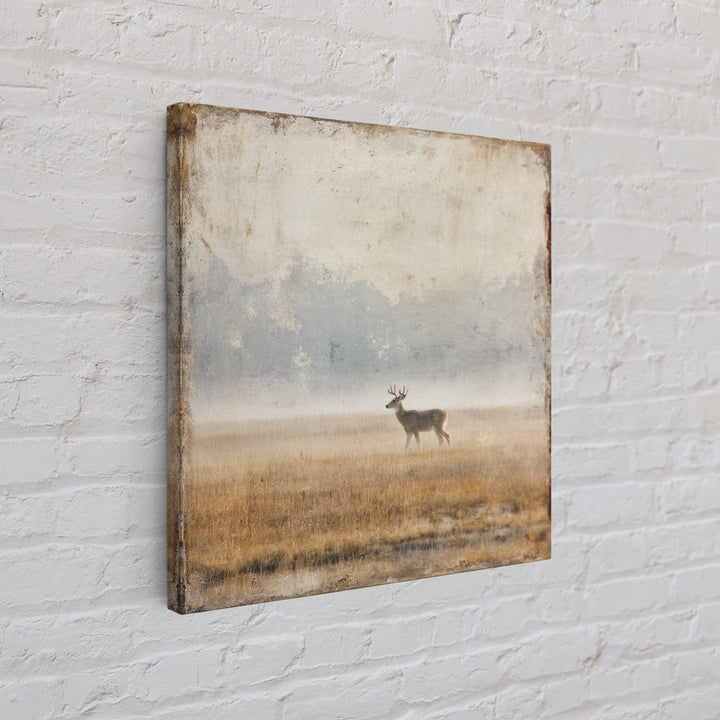 Deer Crossing a Misty Morning Field Framed Canvas Print, Country Art, Large Wall Art, Farmhouse Decor, Fine Art, Country, COU-1x1-11