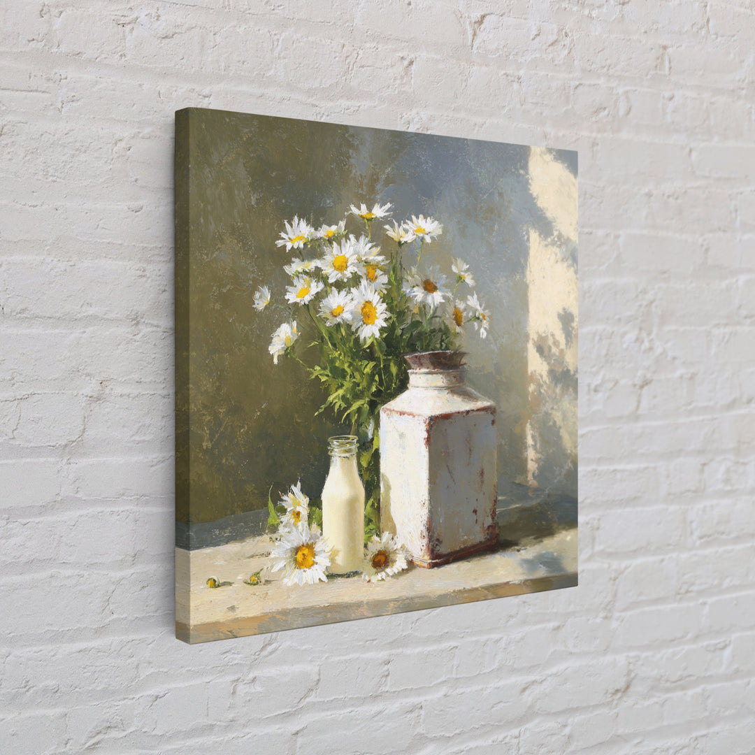 Milk Can and Daisies Rustic Still Life Canvas Print, Country Art, Eclectic Wall Art, Farmhouse Decor, Watercolor Art, Country, COU-1x1-13