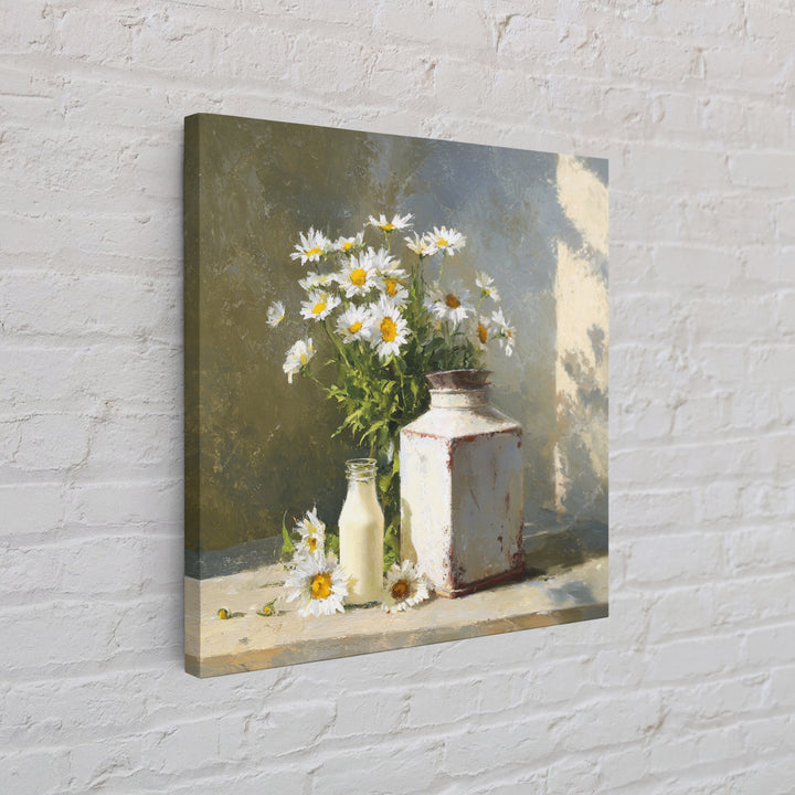 Milk Can and Daisies Rustic Still Life Canvas Print, Country Art, Eclectic Wall Art, Farmhouse Decor, Watercolor Art, Country, COU-1x1-13