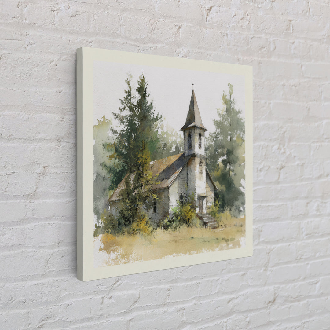 Country Church Steeple Beyond Trees Canvas Print, Country Art, Printable Art, Farmhouse Decor, Watercolor Art, Country, COU-1x1-19
