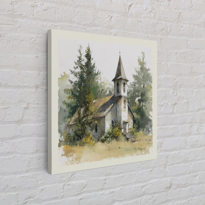 Country Church Steeple Beyond Trees Canvas Print, Country Art, Printable Art, Farmhouse Decor, Watercolor Art, Country, COU-1x1-19