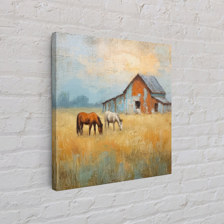 Rolling Pasture with Grazing Horses at Sunrise Canvas Print, Country Art, Neutral Decor, Farmhouse Decor, Fine Art, Country, COU-1x1-25