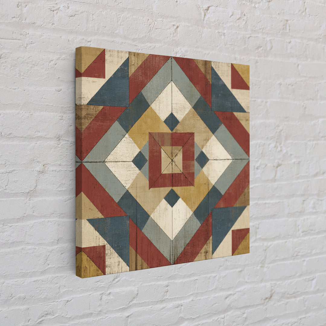 Quilt Geometric Folk Pattern Canvas Print, Country Art, Oil Painting, Farmhouse Decor, Abstract Art, Country, COU-1x1-36