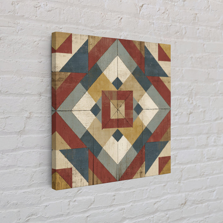 Quilt Geometric Folk Pattern Canvas Print, Country Art, Oil Painting, Farmhouse Decor, Abstract Art, Country, COU-1x1-36
