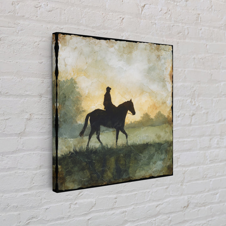 Horse and Rider Silhouette at Dusk Framed Canvas Print, Country Art, Gallery Decor, Farmhouse Decor, Fine Art, Country, COU-1x1-41