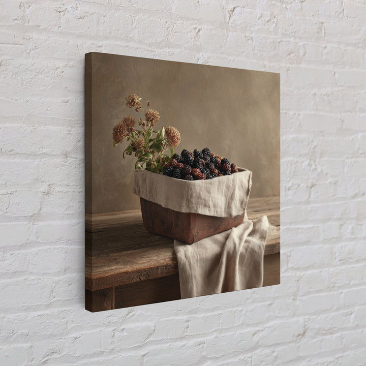Blackberry Basket with Linen Cloth Canvas Print, Country Art, Wall Decor, Farmhouse Decor, Abstract Art, Country, Wall Art, COU-1x1-45
