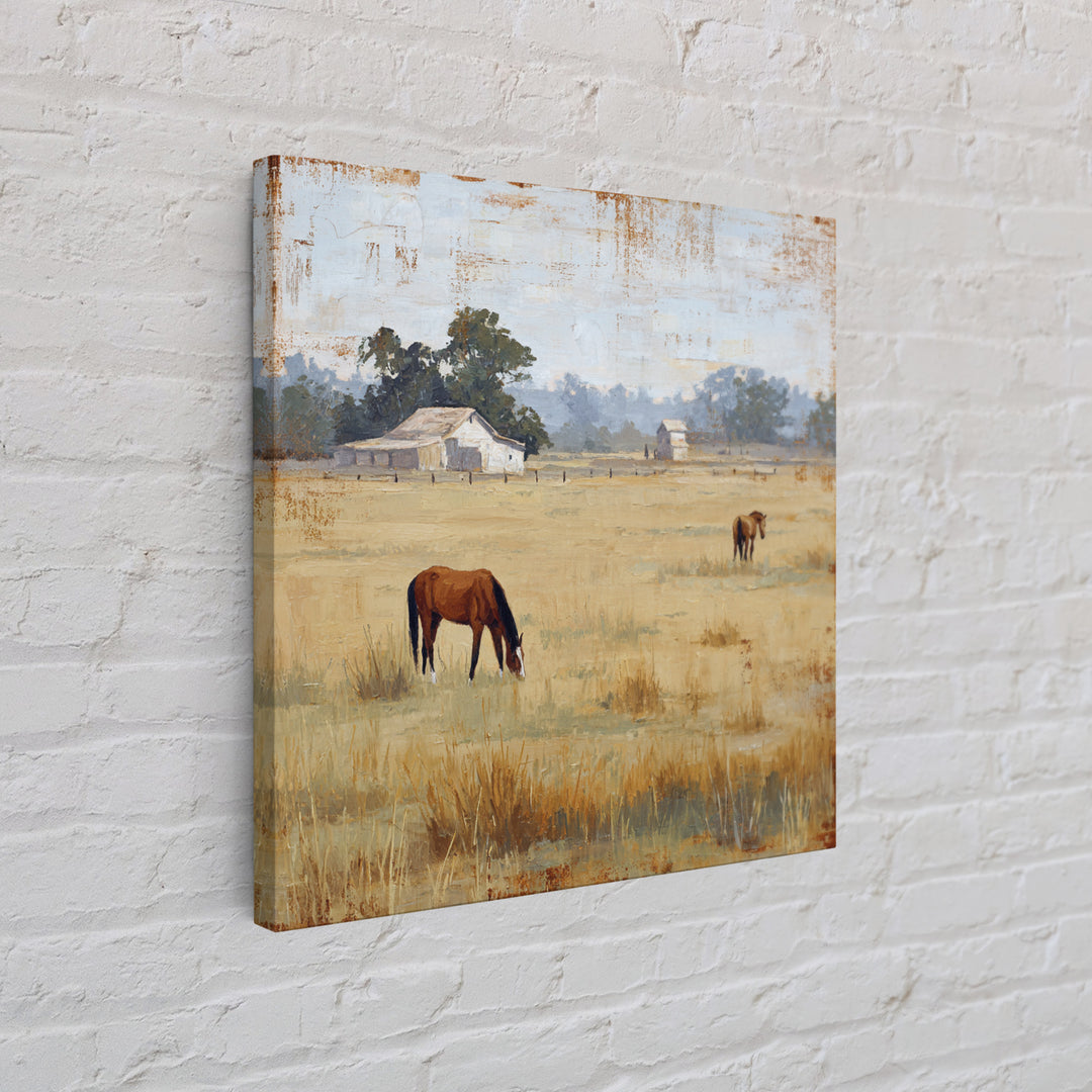 Rolling Pasture with Grazing Horses at Sunrise Canvas Print, Country Art, Neutral Decor, Farmhouse Decor, Fine Art, Country, COU-1x1-49