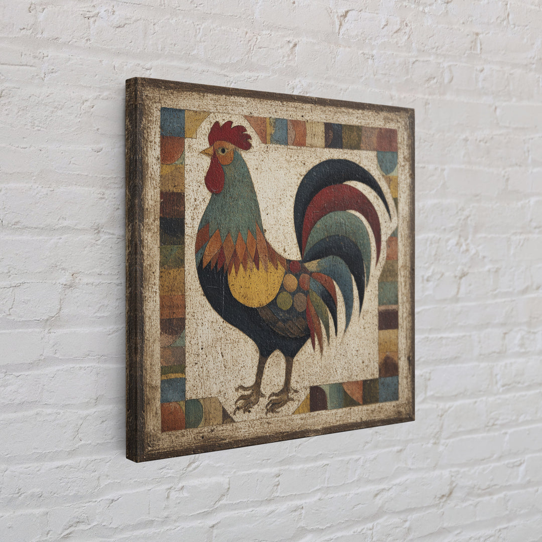 Rooster in Bold Folk Art Color Canvas Print, Country Art, Gallery Wall Art, Farmhouse Decor, Fine Art, Country, COU-1x1-5