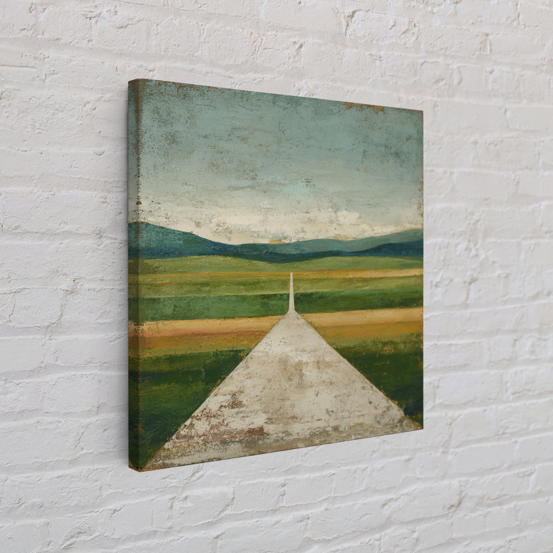 Country Road Disappearing into Green Hills Canvas Print, Country Art, Gallery Wall Art, Farmhouse Decor, Watercolor Art, COU-1x1-55
