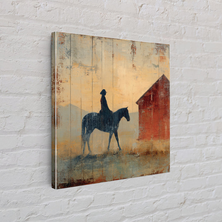 Horse and Rider Silhouette at Dusk Framed Canvas Print, Country Art, Gallery Decor, Farmhouse Decor, Fine Art, Country, COU-1x1-65