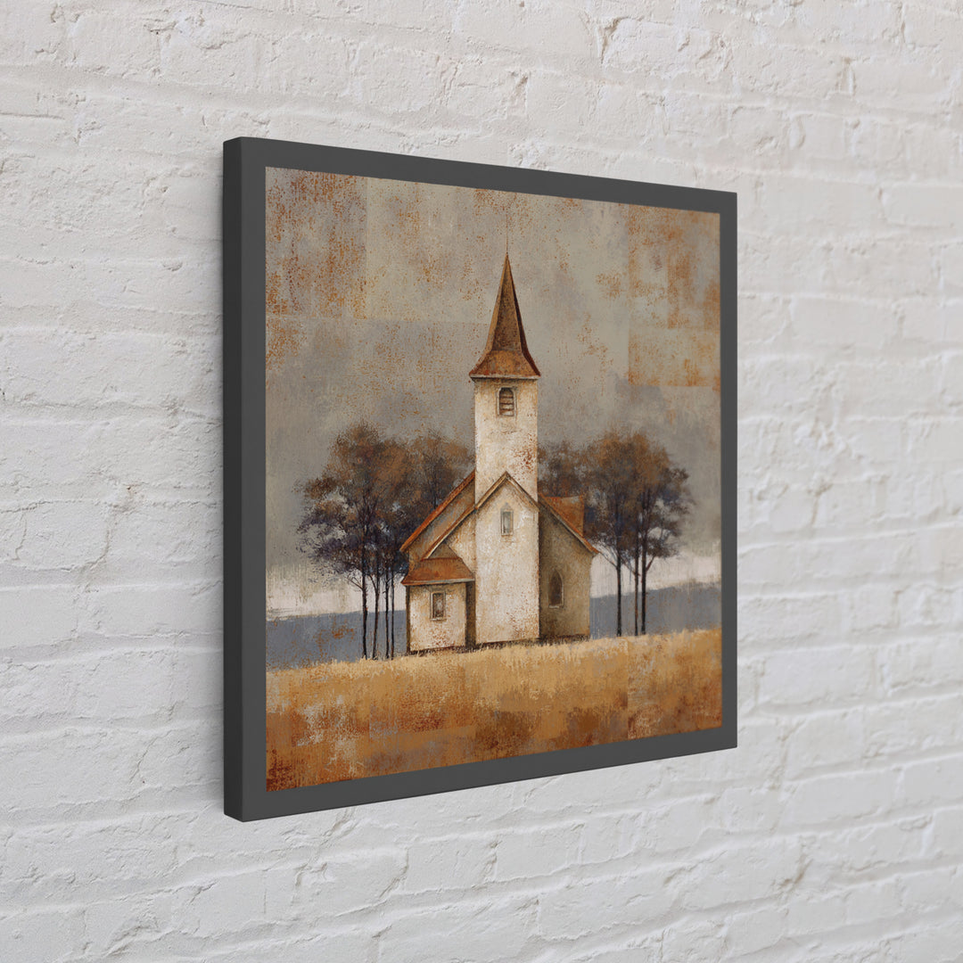 Country Church Steeple Beyond Trees Framed Canvas Print, Country Art, Gallery Decor, Farmhouse Decor, Fine Art, Country, COU-1x1-67