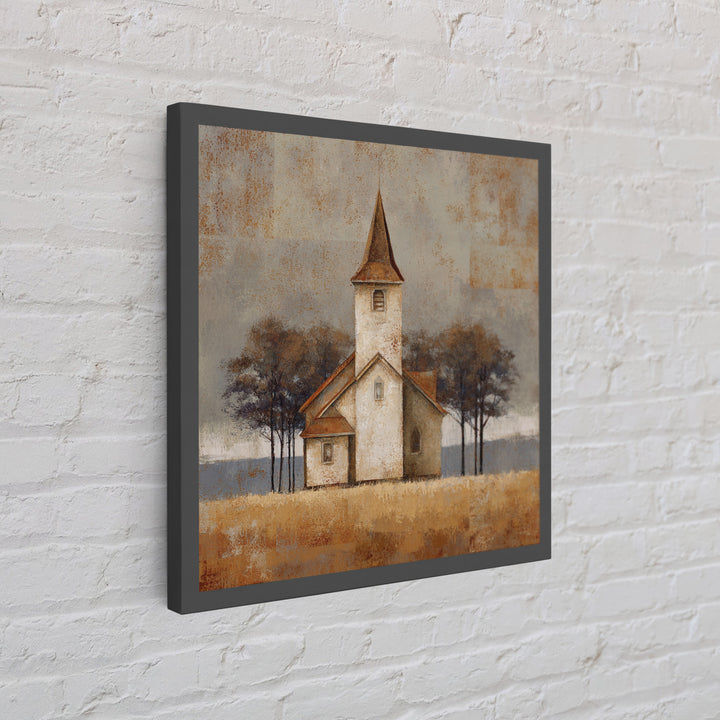 Country Church Steeple Beyond Trees Framed Canvas Print, Country Art, Gallery Decor, Farmhouse Decor, Fine Art, Country, COU-1x1-67