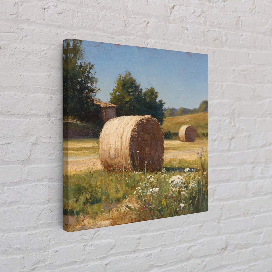 Hay Bales in Late Afternoon Sun Framed Canvas Print, Country Art, Floral Wall Art, Farmhouse Decor, Fine Art, Country, COU-1x1-68