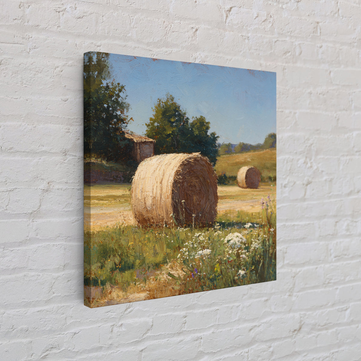 Hay Bales in Late Afternoon Sun Framed Canvas Print, Country Art, Floral Wall Art, Farmhouse Decor, Fine Art, Country, COU-1x1-68